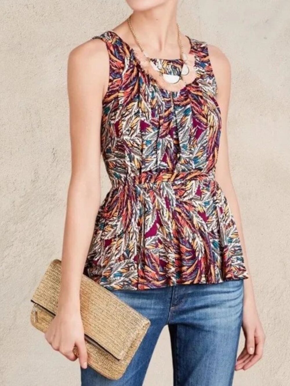 Size M Anthropologie Deletta "Corbara" Sleeveless Peplum Multi-colored Top